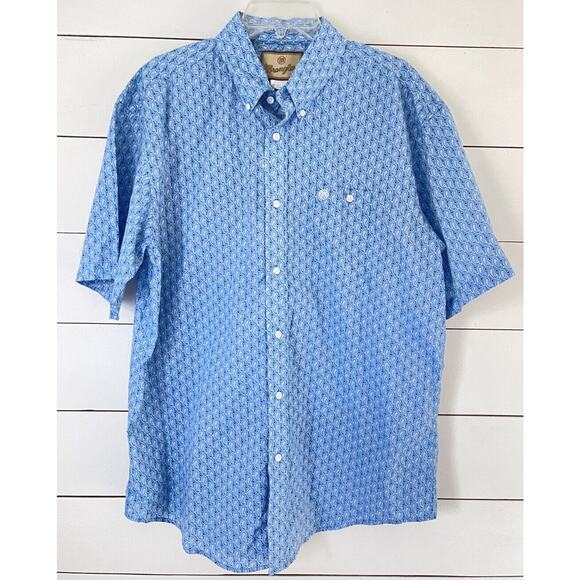 Wrangler Mens Button Up Shirt Blue Paisley Short Sleeve RN130273 CA55394 Size XL - Picture 1 of 8